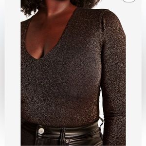 Abercrombie Long Sleeve Seamless V-Neck Sparkle Bodysuit